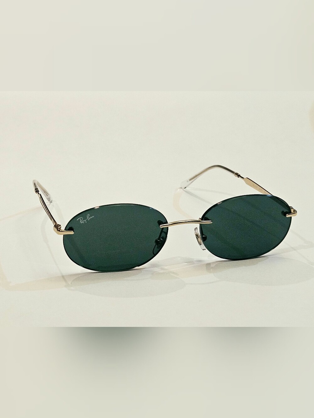 Ray Ban Sunglasses RB3767  001/71 GOLD/GREEN G-15 LENS 54MM Rimless Oval Lenses